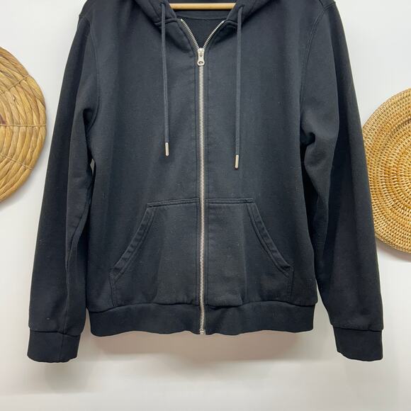 H&M Neutral Black Full Zip Up Hooded Sweatshirt Large Basic Layering - Picture 5 of 7